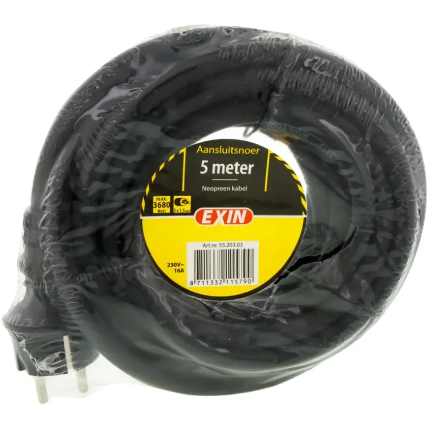 Aansluitsnoer 3x1.5mm² Neopreen 5 Meter Zwart