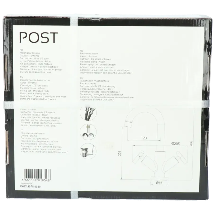 Absolut Post 2-knops wastafelkraan Chroom