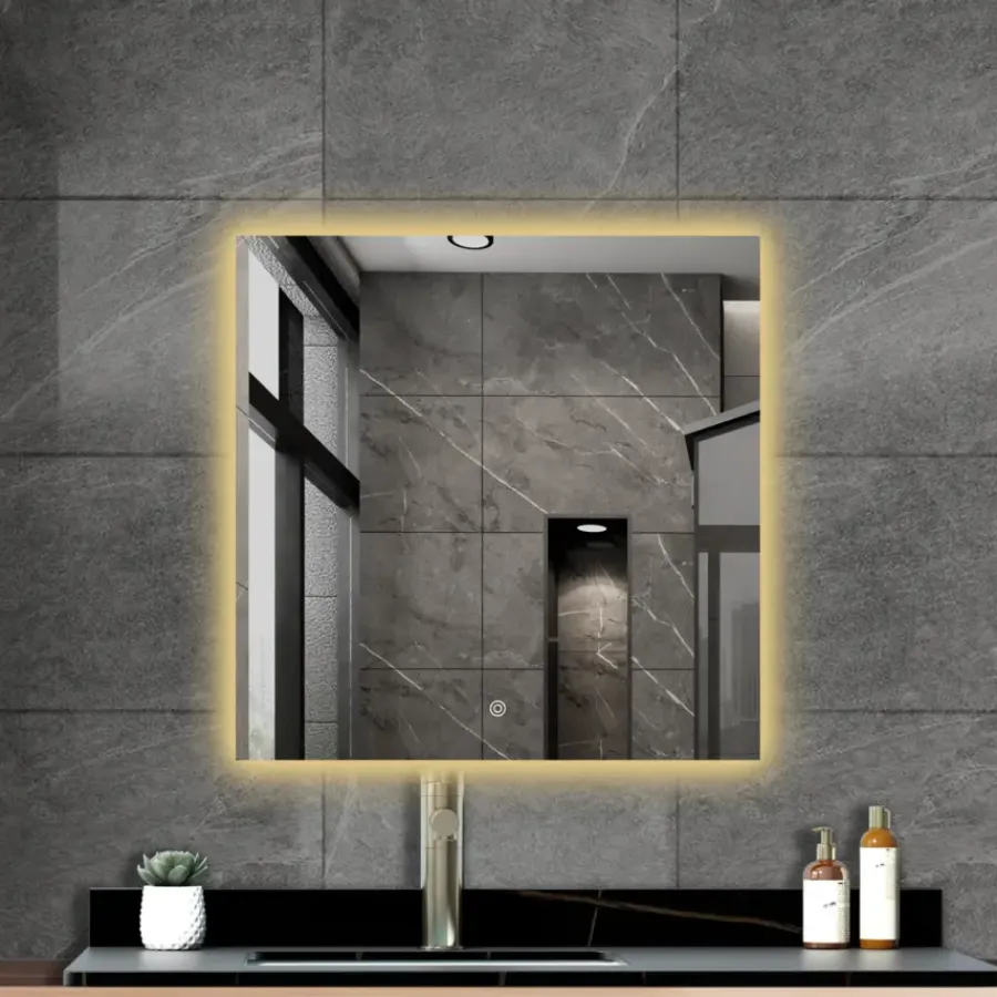 Atlantic badkamerspiegel Macy met verlichting vierkant 60 x 60 cm chroom