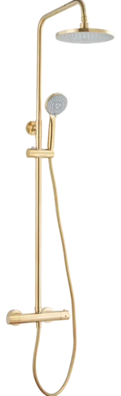Atlantic regendoucheset Asher met handdouche 3 standen en thermostaatkraan goud - - hartafstand kraan 15 cm