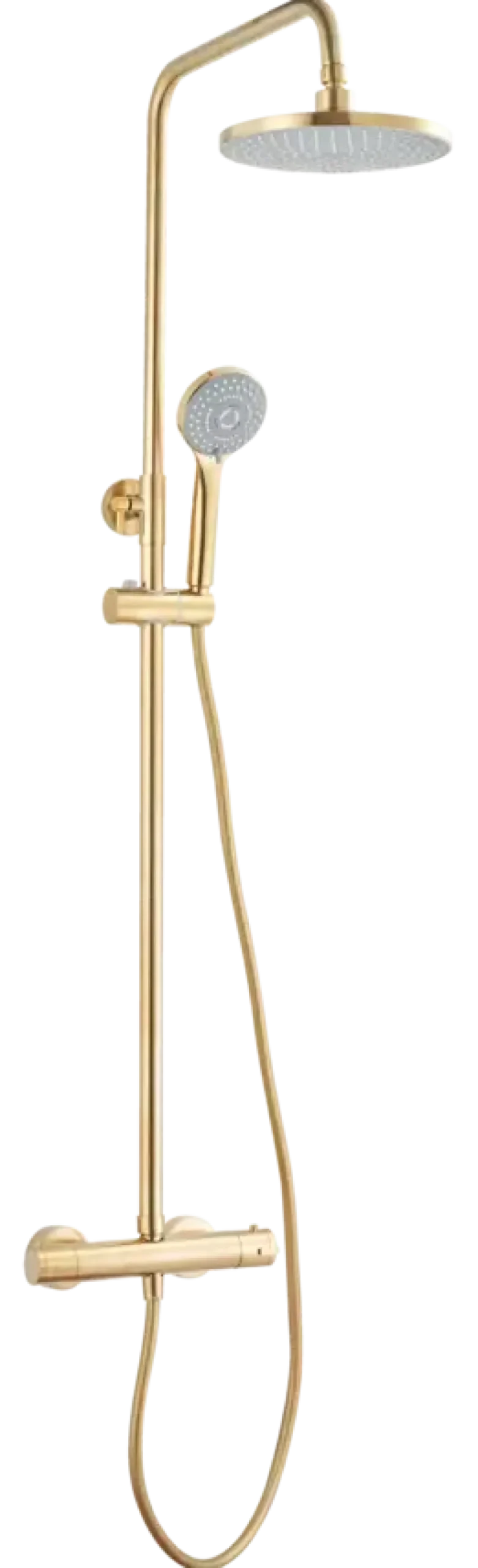 Atlantic regendoucheset Asher met handdouche 3 standen en thermostaatkraan goud - - hartafstand kraan 15 cm