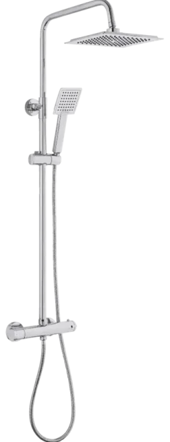 Atlantic regendoucheset Asher vierkant 25,5cm x 25,5cm met handdouche en thermostaatkraan 1 stand chroom - hartafstand kraan 15 cm