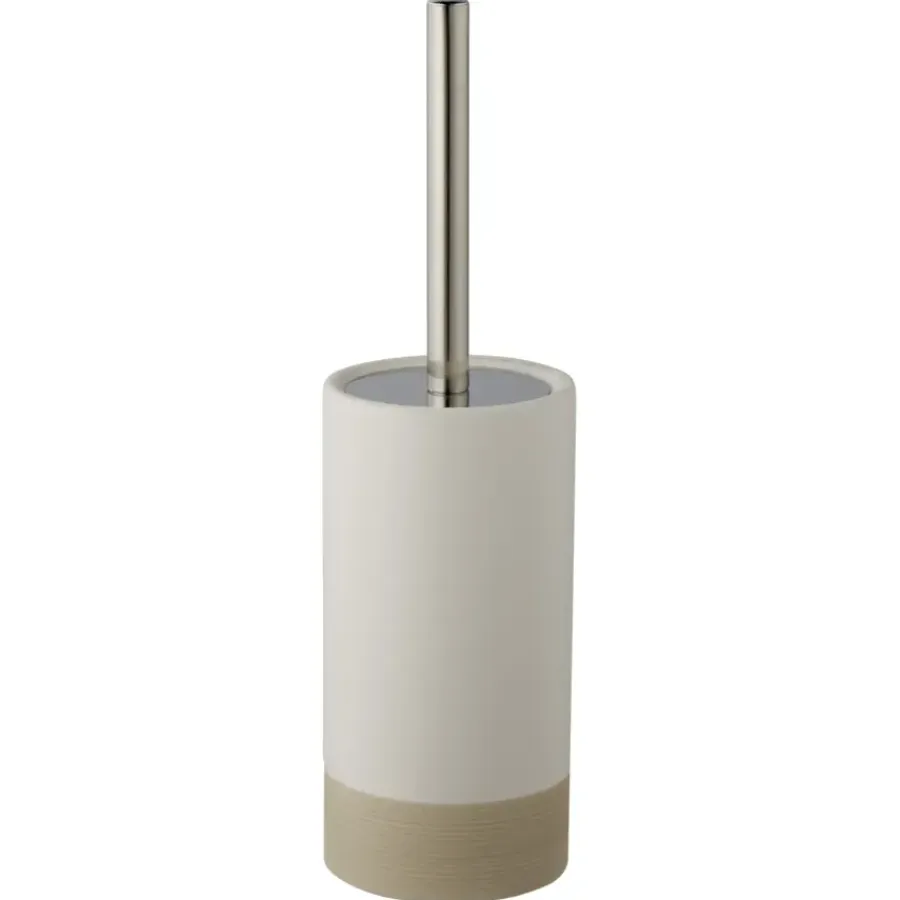 Atlantic toiletborstelgarnituur keramiek met ribbels Wit/Zand
