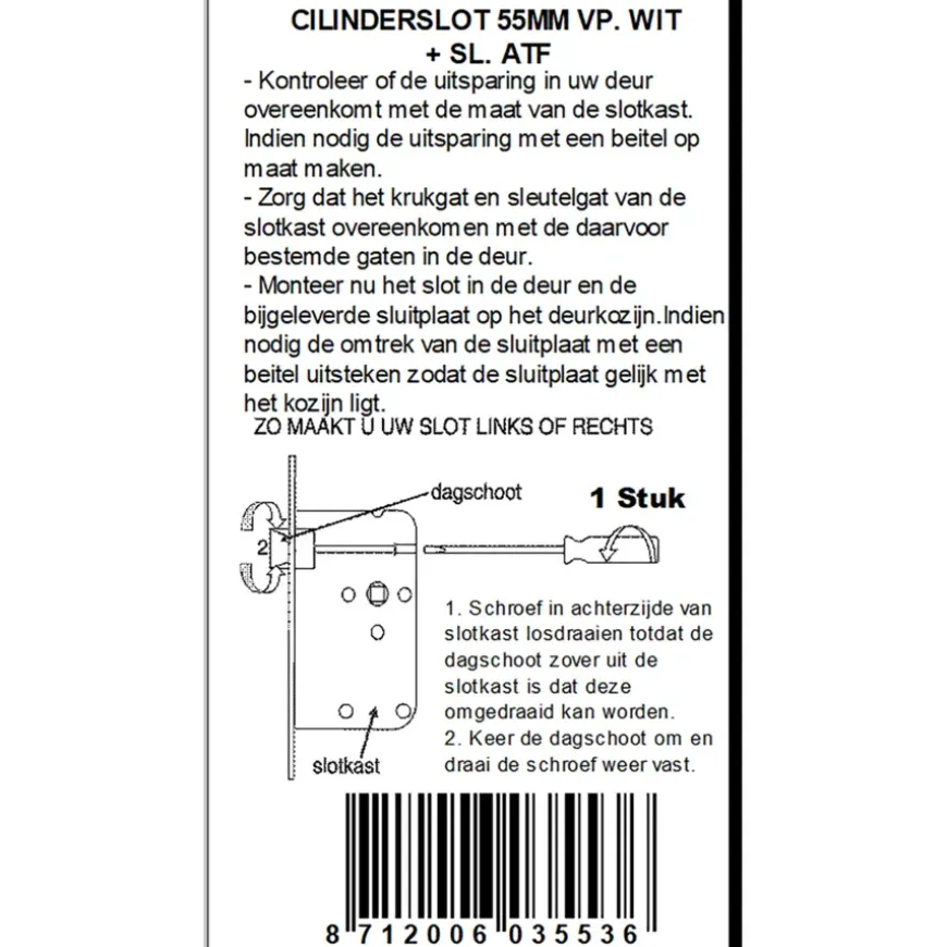 ATZ Insteekslot cilinderslot met witte voorplaat Doorn 50mm PC 55mm