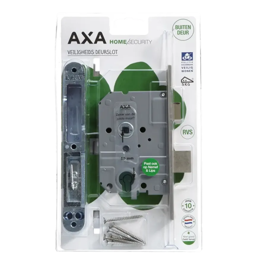 AXA veiligheidsslot 7420 incl sluitkom pc55 rechte voorplaat rvs SKG**