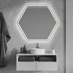 Geen Badkamerspiegel Nora met verlichting hexagon 79 x 70 cm met lijst chroom