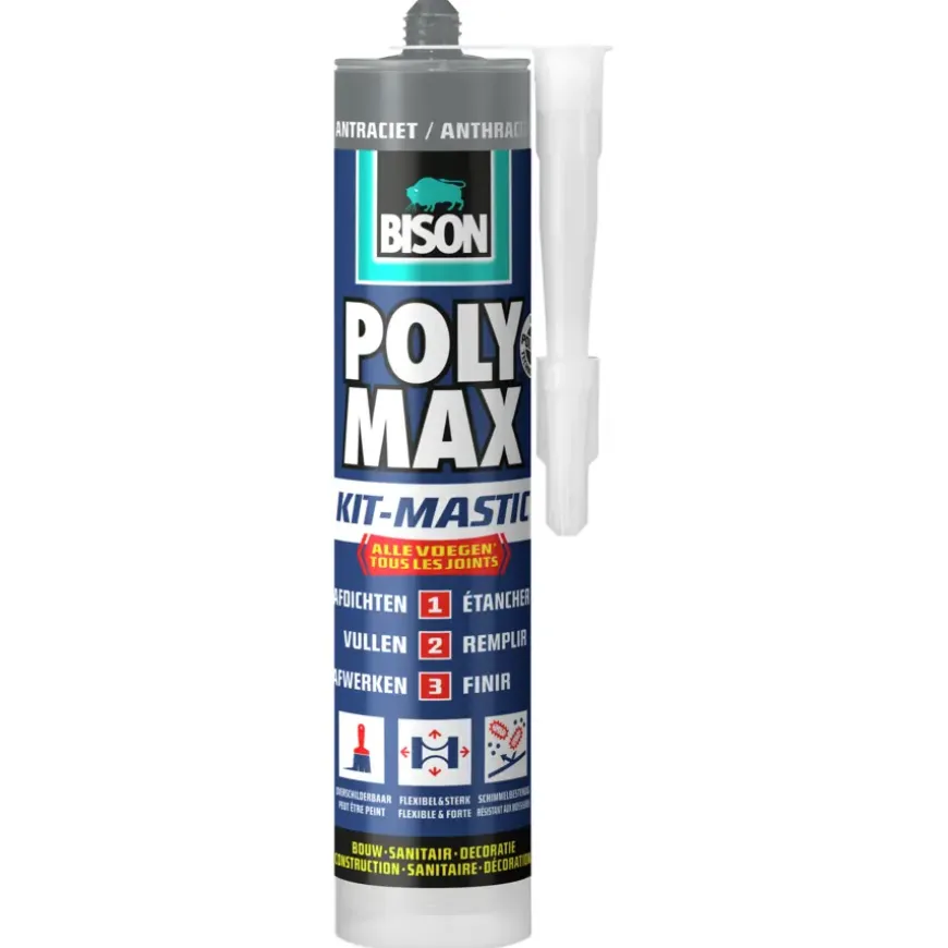 Bison Poly Max afdichtingskit alle voegen antraciet 280 ml