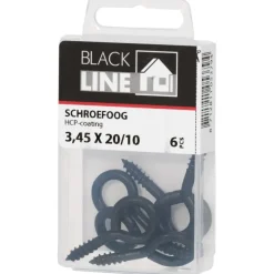 Blackline schroefoog zwart 3.45x20/10 mm 6 stuks