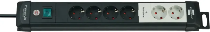 Brennenstuhl Premium-Line Technik 2+4-voudig met schakelaar zwart/grijs 3 meter snoer