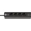 Brennenstuhl stekkerdoos 4-voudig met 2 USB-aansluitingen en schakelaar zwart 1,5 meter