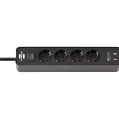 Brennenstuhl stekkerdoos 4-voudig met 2 USB-aansluitingen en schakelaar zwart 1,5 meter