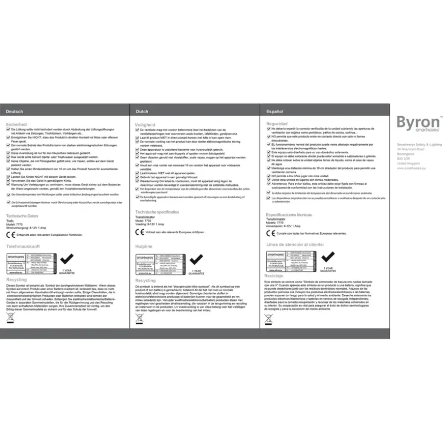 Byron Transformator 7770 8 Volt 1Amp