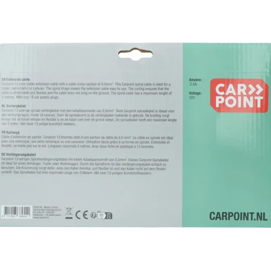 Carpoint spiraal trailer verlengkabel 13p - 13p stekker/stekker