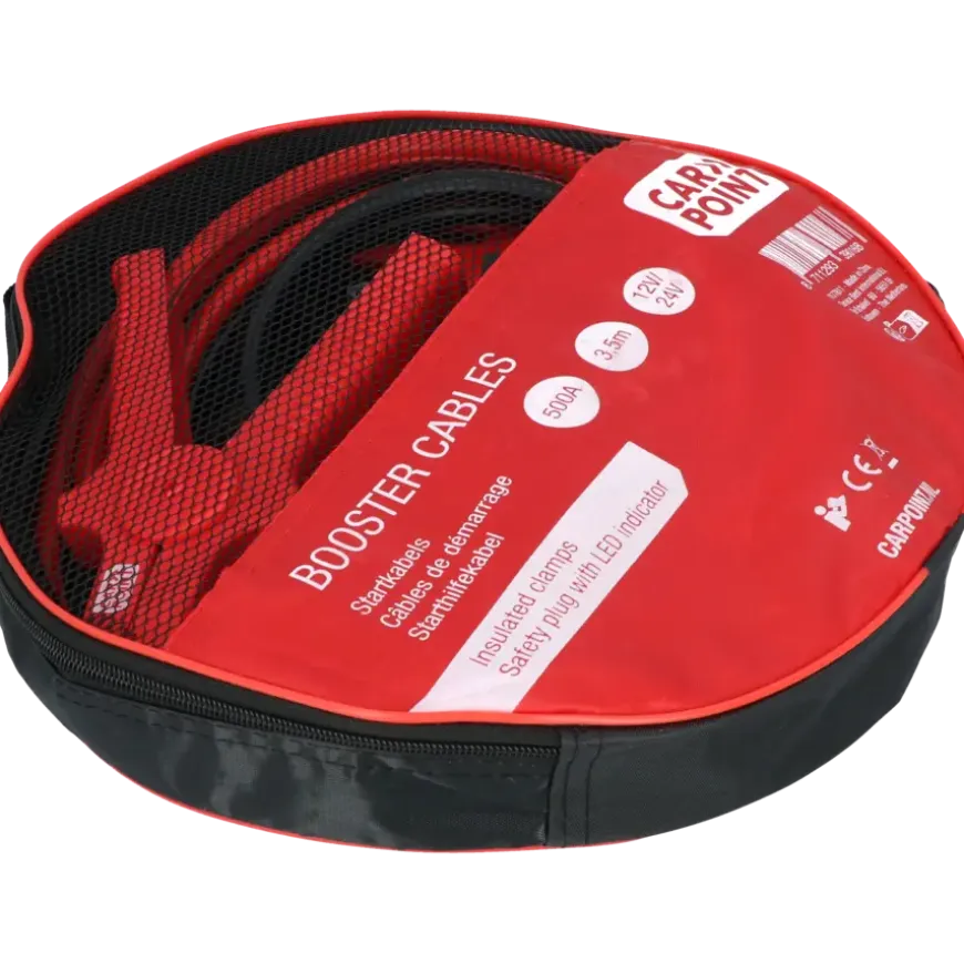 Carpoint startkabel 500A met gele veiligheidsplug met polariteitsaanduiding