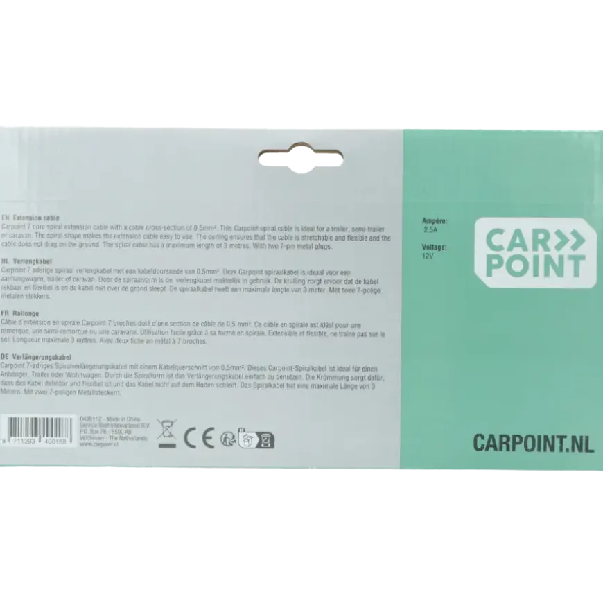 Carpoint Verlengkabel voor aanhanger 7P 12V Min 65cm, Max 270cm ø1,2cm