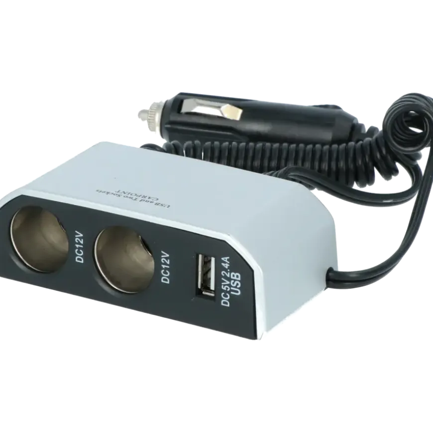 Carpoint 2-weg 12V stekkerdoos 2x12V en 1X USB