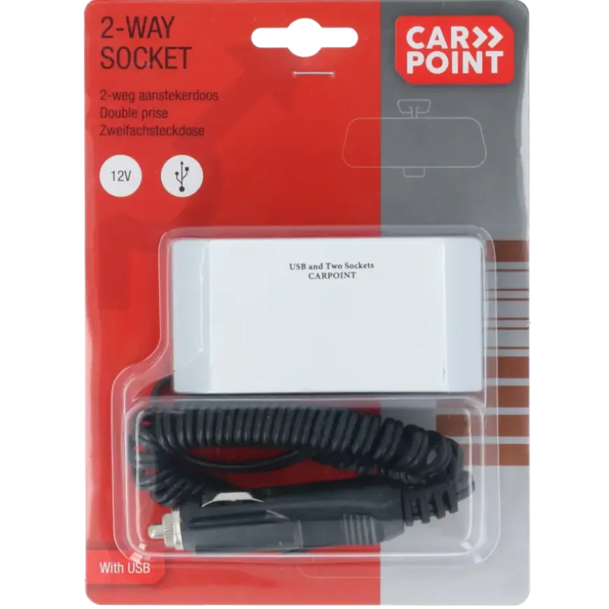 Carpoint 2-weg 12V stekkerdoos 2x12V en 1X USB
