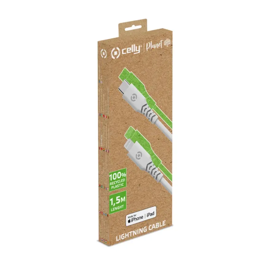 Celly Planet USB-C lightning kabel wit 1,5 meter