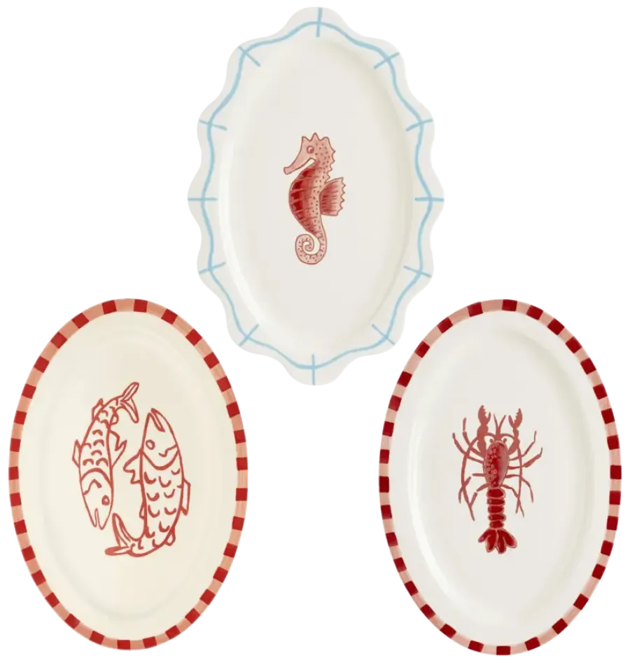 Geen Dienblad ovaal rood 3 assorti - l44xb30xh3cm