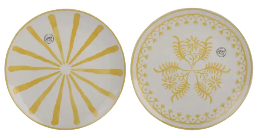 Geen Dinerbord geel strepen bloemen d27cm - per stuk