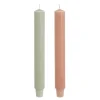 Geen Dinerkaars stearine roze l.groen 2 stuks - h25xd3cm
