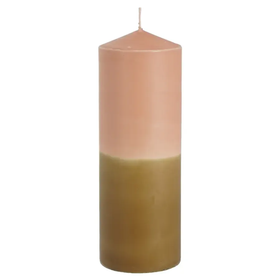 Geen Dip-dye kaars stearine roze bruin- h20xd7cm