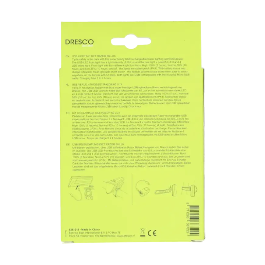 Dresco fietsverlichtingsset Razor USB