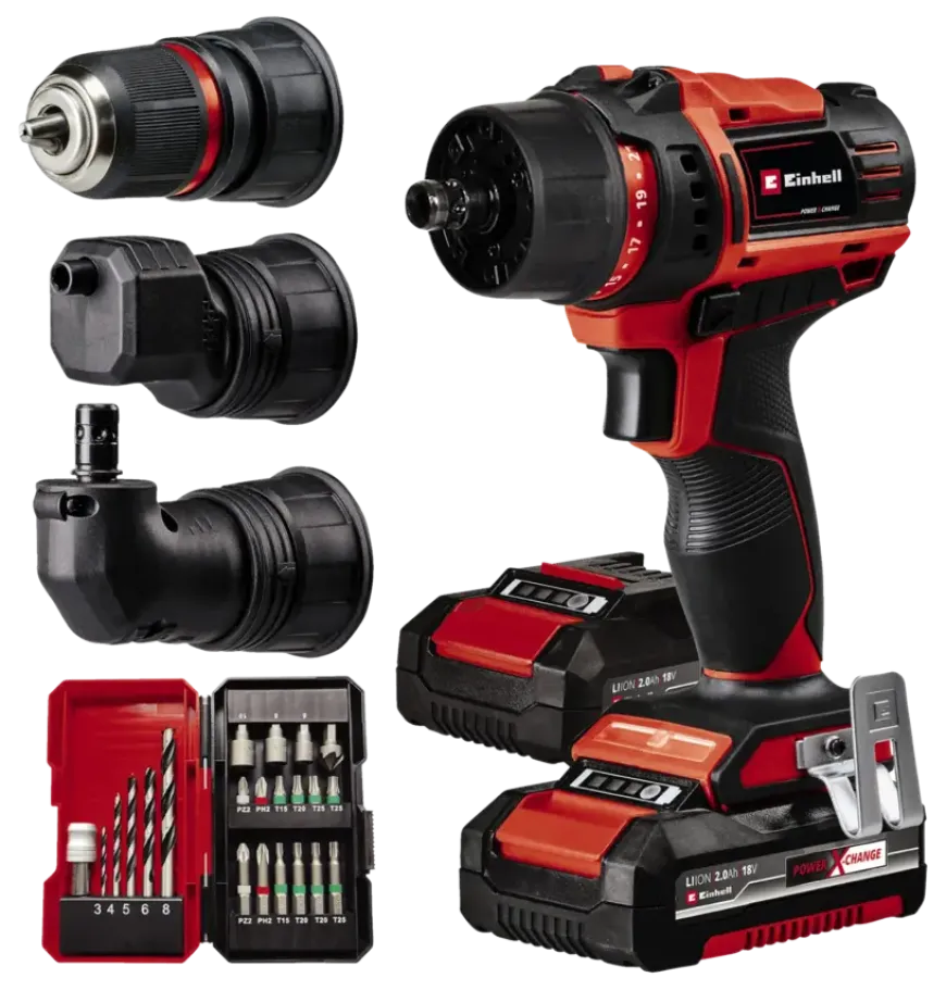 Einhell 18V accuboormachine TE-CD 18/45 Li Kit incl. 2 accu's 2Ah + snellader + 22-delige boren- en bitset + koffer