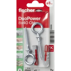 Fischer Universeelplug DuoPower 8x40mm met ooghaak 2 stuks