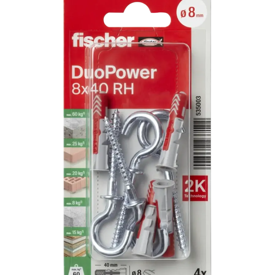 Fischer Universeelplug DuoPower 8x40mm met ronde haak 2 stuks