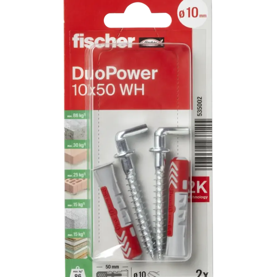 Fischer Universeelplug DuoPower 10x50mm met schroefduim 2 stuks
