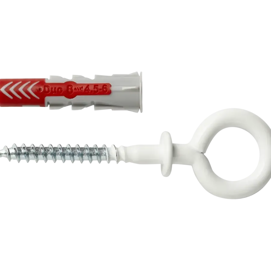 Fischer Universeelplug DuoPower 8x40mm met witte ooghaak 2 stuks