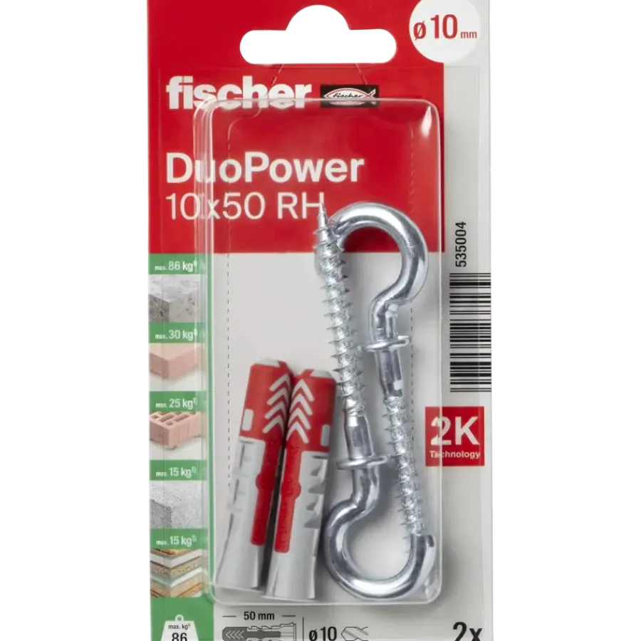 Fischer Universeelplug DuoPower 10x50mm met ronde haak 2 stuks