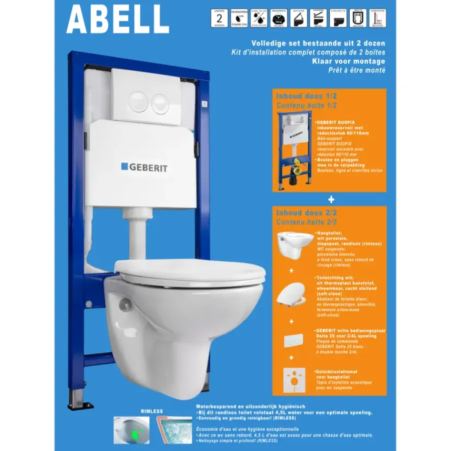 Geen Geberit Abell inbouwreservoir set Geberit UP100 met hangend toilet