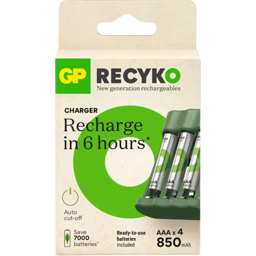 GP Batterijlader + 4x oplaadbare batterijen AA 2100mAh ReCyko + Micro USB-lader