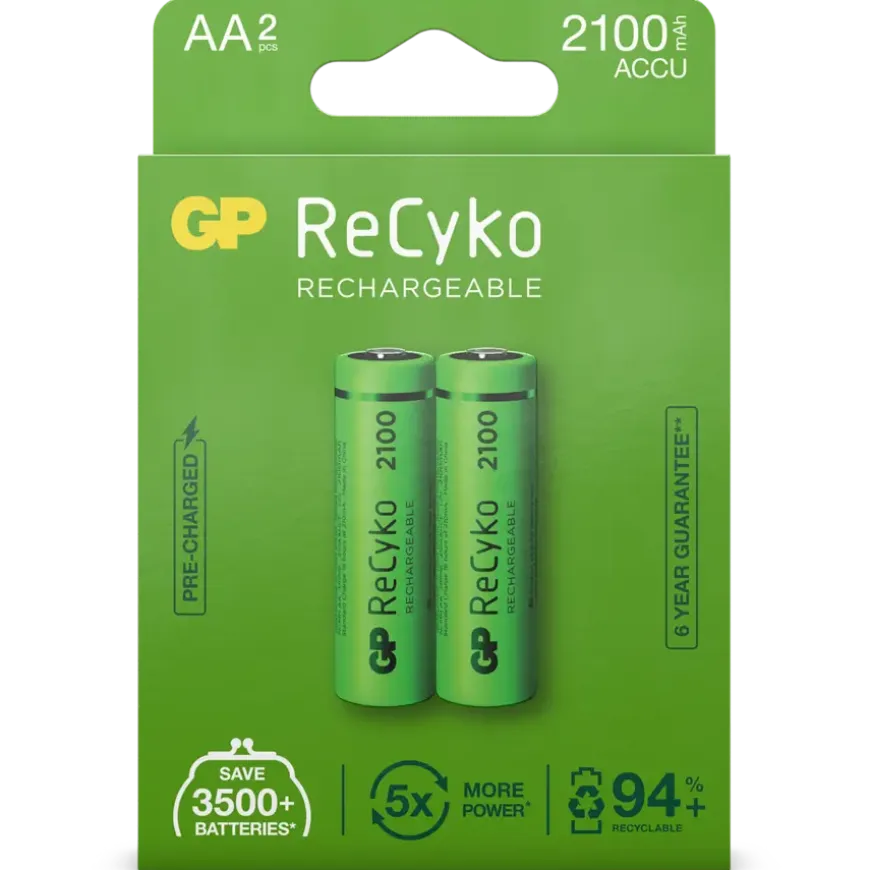 GP Batterij Oplaadbaar AA NiMH 2100mAh ReCyko 1,2V 2 Stuks