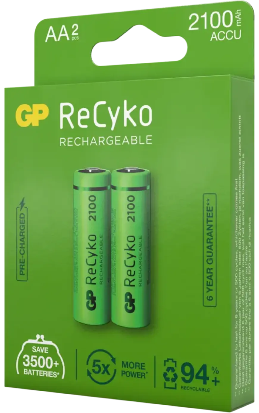 GP Batterij Oplaadbaar AA NiMH 2100mAh ReCyko 1,2V 2 Stuks