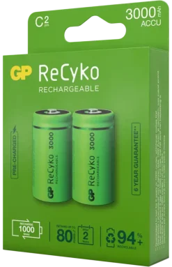 GP Batterij Oplaadbaar C Baby NiMH 3000mAh ReCyko 1,2V 2 Stuks