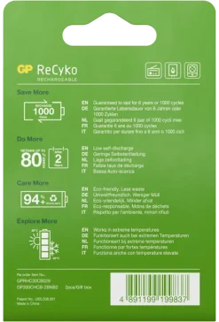 GP Batterij Oplaadbaar C Baby NiMH 3000mAh ReCyko 1,2V 2 Stuks