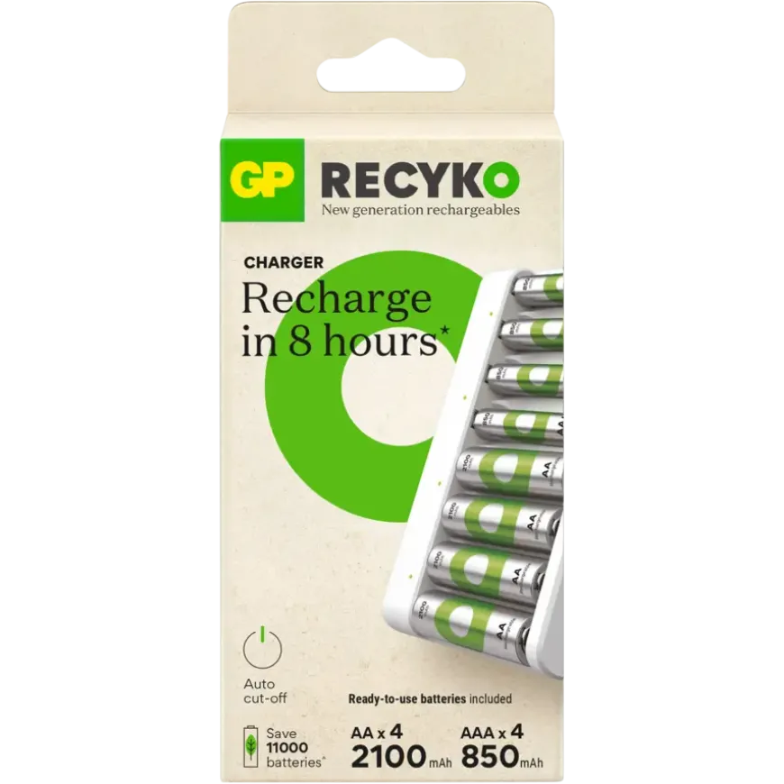 GP USB Batterijlader AA + AAA inc. Micro USB snoer en 4x AA + 4x AAA Batterijen