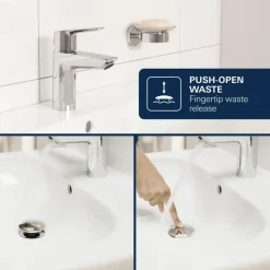 Grohe Dice wastafelmengkraan M-Size Push open Chroom