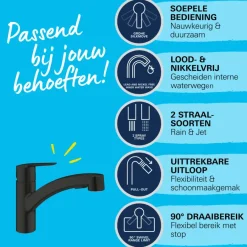 Grohe keukenkraan Quickfix Start uitrekbaar zwart