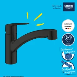 Grohe keukenkraan Quickfix Start uitrekbaar zwart