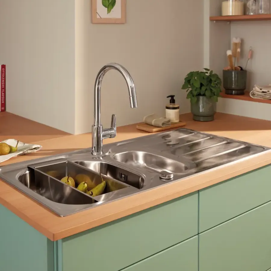 Grohe Keukenmengkraan Start Edge Hoge Uitloop Uittrekbare Mousseur Chroom