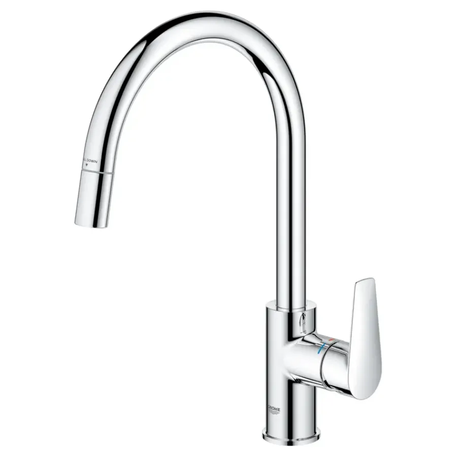 Grohe Keukenmengkraan Start Edge Hoge Uitloop Uittrekbare Mousseur Chroom