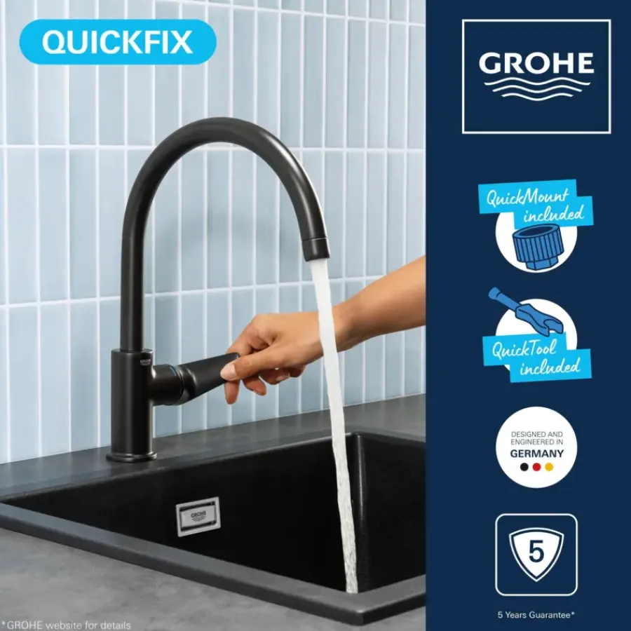 Grohe keukenmengkraan Start Edge hoge uitloop mat zwart