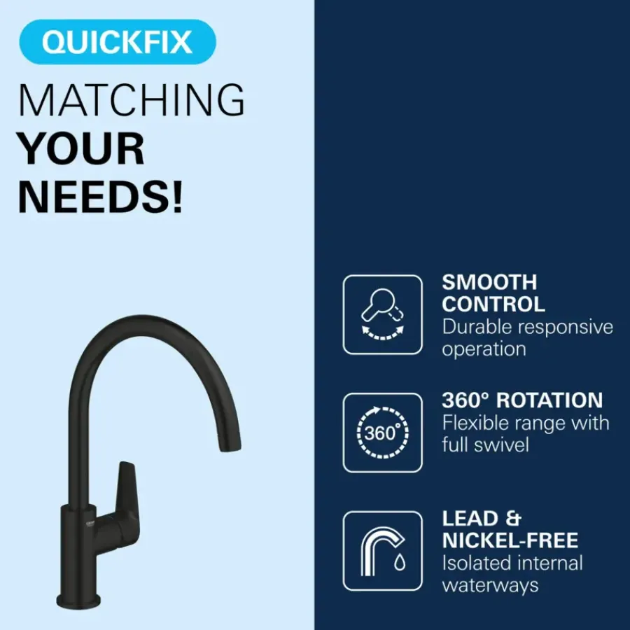 Grohe keukenmengkraan Start Edge hoge uitloop mat zwart