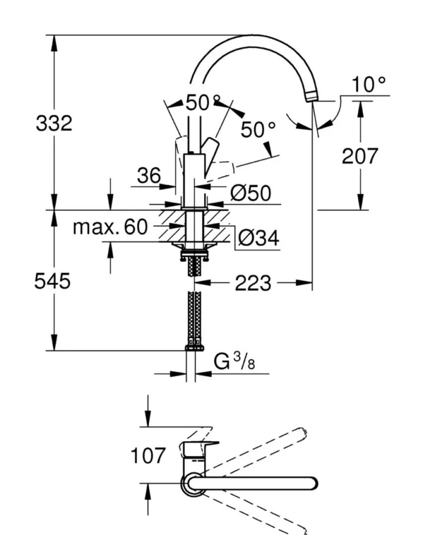 Grohe keukenmengkraan Start Edge hoge uitloop mat zwart