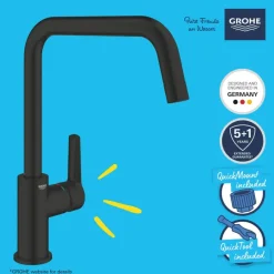 Grohe keukenmengkraan Start hoge uitloop mat zwart