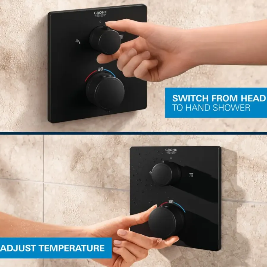 Grohe Precision Thermostat Perfect inbouw douchesysteem met Vitalio Comfort 250 hoofddouche vierkant Mat Zwart